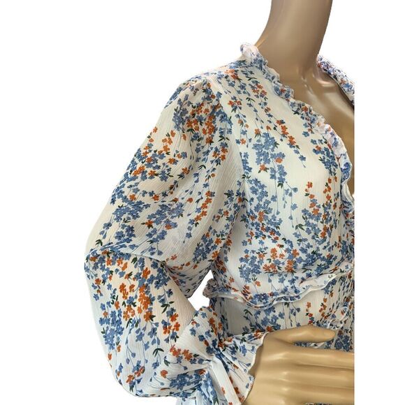 Xicks Floral V-Neck Ruffled Long Sleeve Mini Dress Missing Button Size Large - Picture 6 of 16